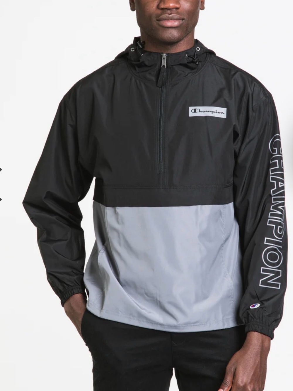 Champion Black and Gray Half-Zip Pullover Windbreaker